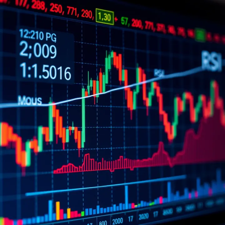 Chart displaying various crypto trading indicators such as moving averages and RSI with clear trend lines