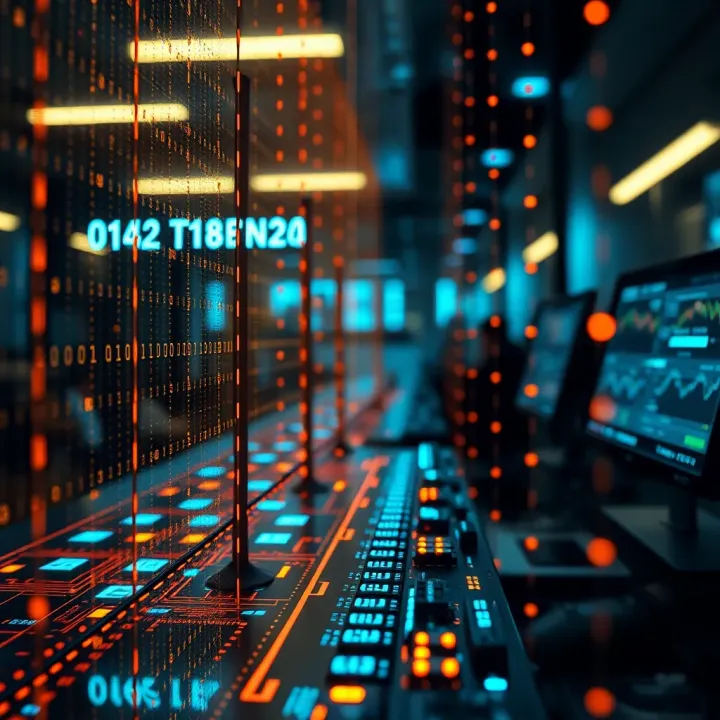 Conceptual illustration of binary signals transmitting information through electronic communication channels
