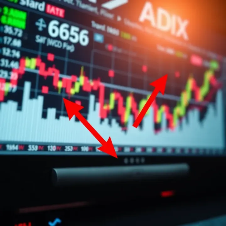 Chart showing financial market trends with arrows indicating rise and fall