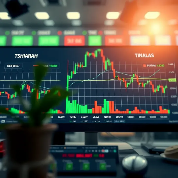 Conceptual graphic comparing binary trading charts with Shariah compliance indicators