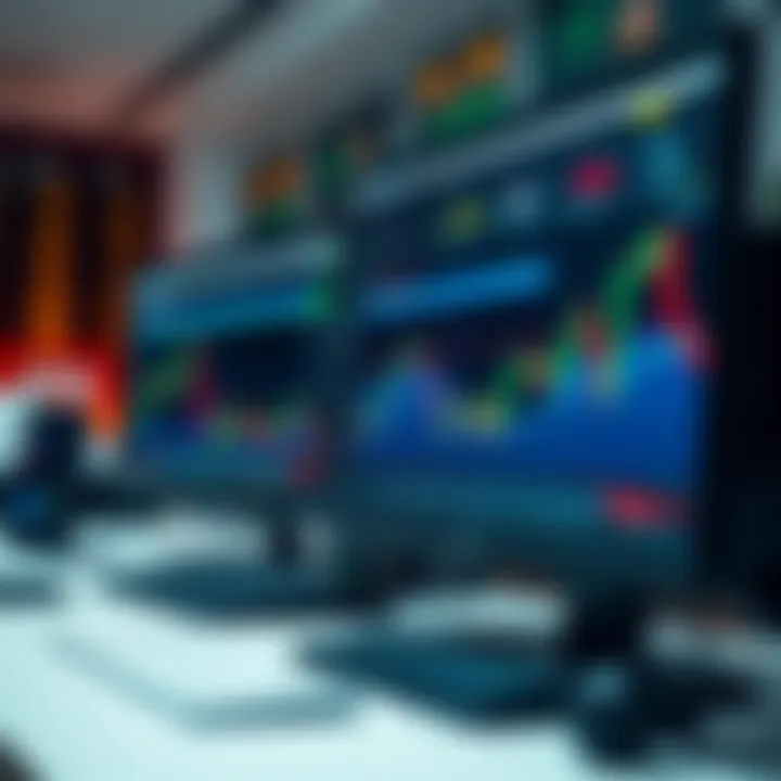 Desktop setup showing multiple windows of forex trading software with currency pairs and trading tools