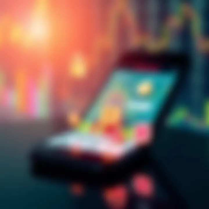 Illustration of a smartphone with financial graphs and icons representing security and regulation