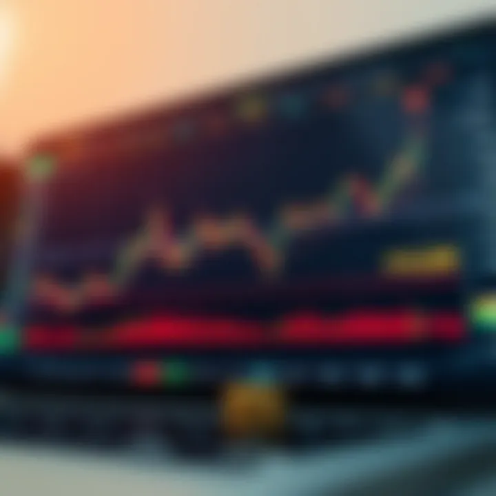 Chart displaying upward and downward price movements with financial icons