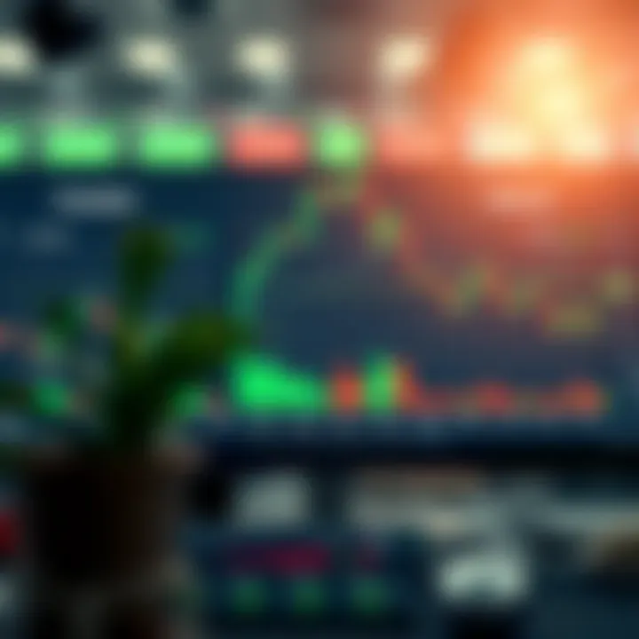 Conceptual graphic comparing binary trading charts with Shariah compliance indicators