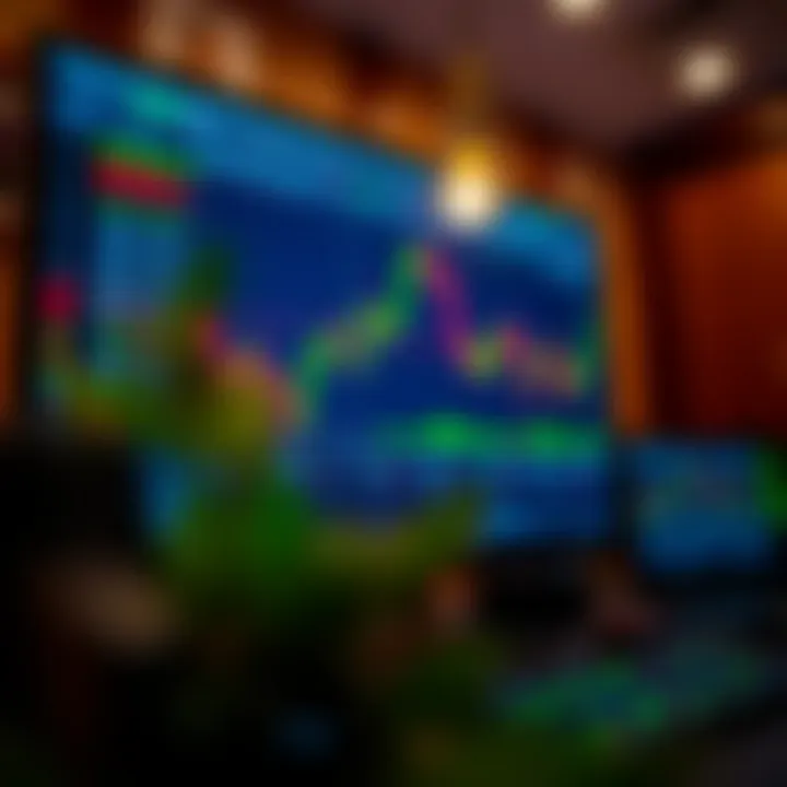 Forex trading platform on a computer screen showing currency charts and trading options