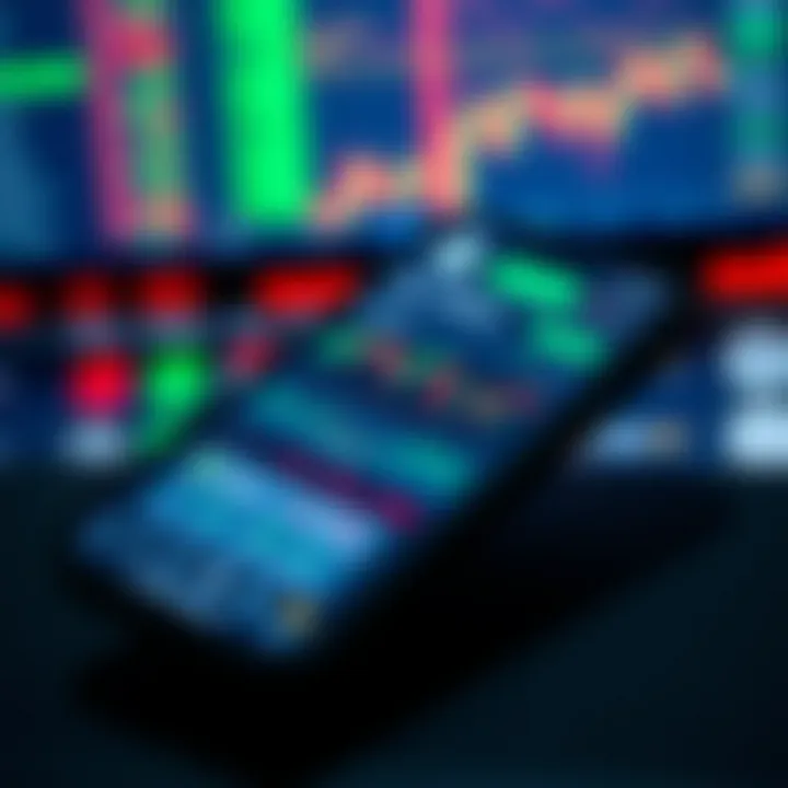 Mobile screen showing a crypto trading app interface with charts and market data
