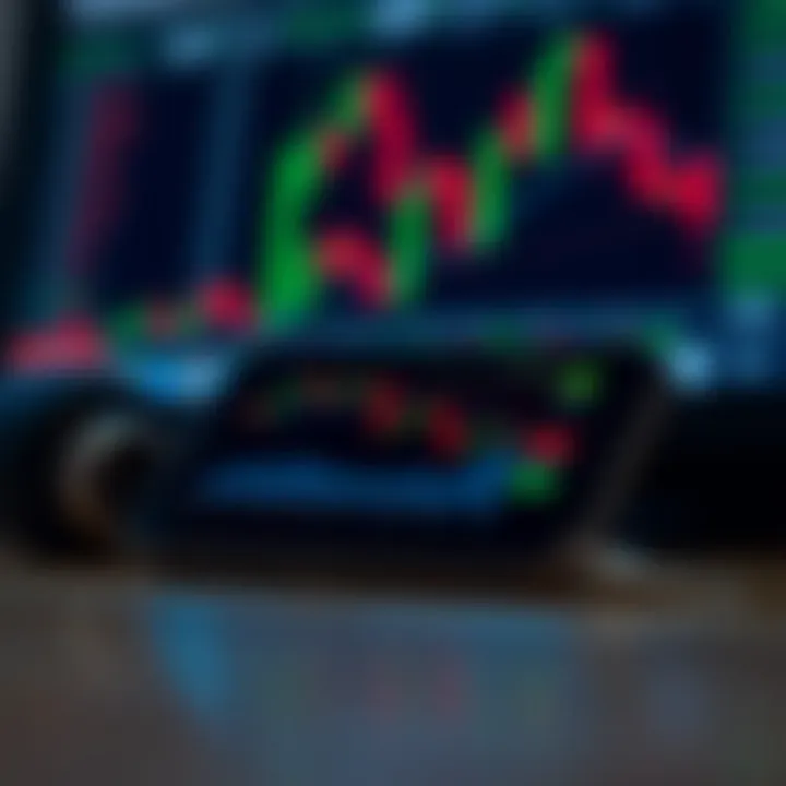 Smartphone displaying forex trading platform with charts and currency pairs