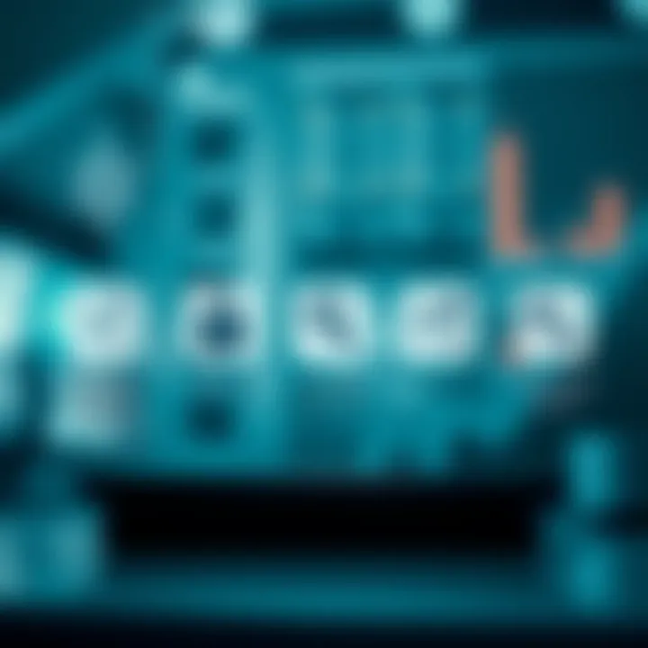 Illustration of key features and options of trading apps with icons representing security, user experience, and trading tools