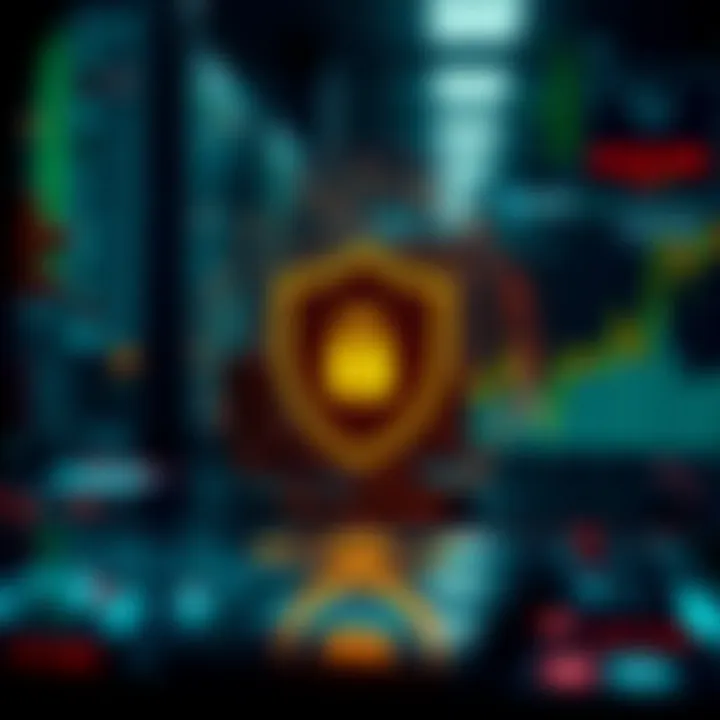 Secure trading concept with shield icon and digital security elements