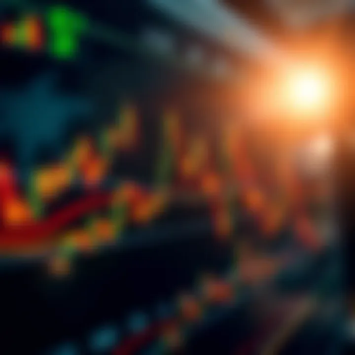Chart displaying various cryptocurrency trading indicators such as moving averages and RSI overlaid on price candlesticks