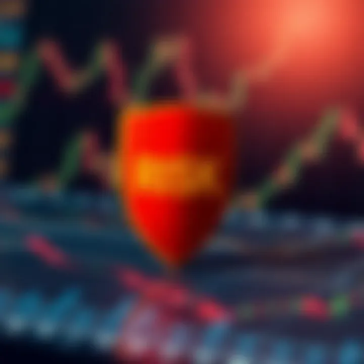 Conceptual illustration of risk management in trading showing protective shield over financial graphs