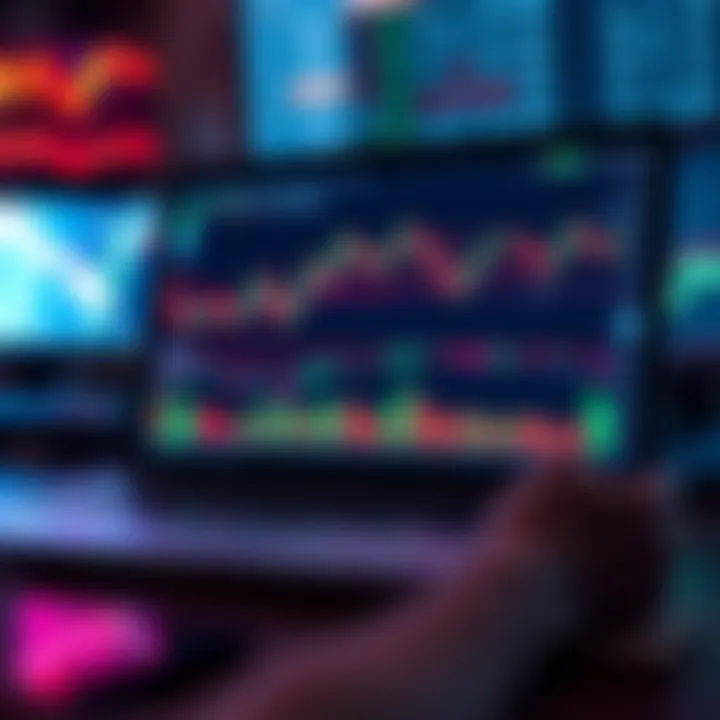 Illustration of a laptop displaying forex trading platform with charts and candlestick patterns
