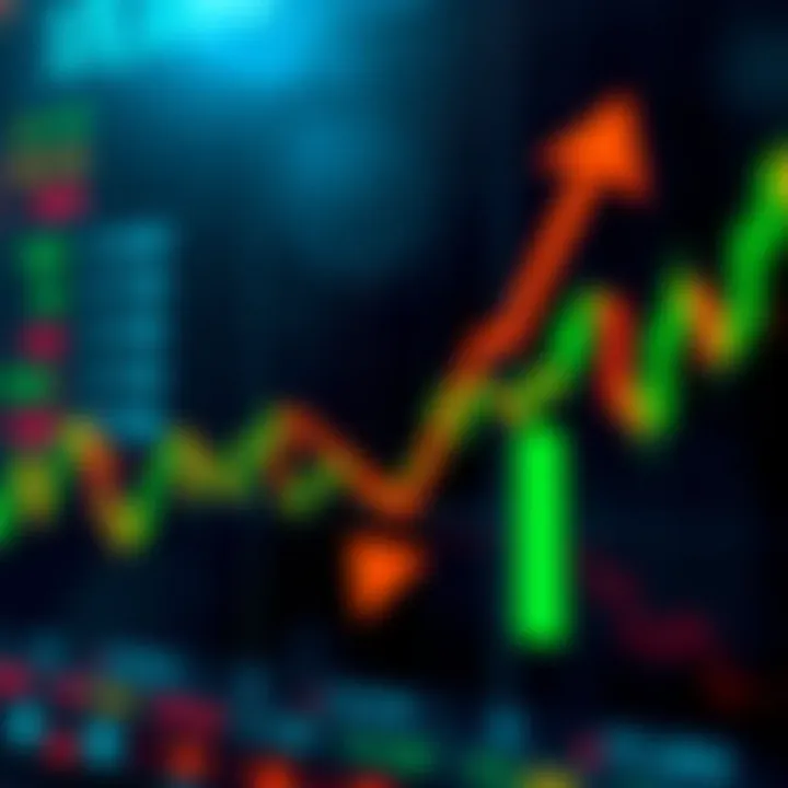 Visualization of forex currency pairs with upward and downward market trend arrows