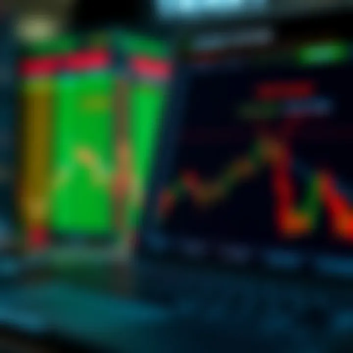 Diagram illustrating the concept of binary options trading with bullish and bearish trends