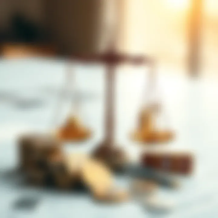 Conceptual illustration of Islamic finance symbols with scales and currency icons