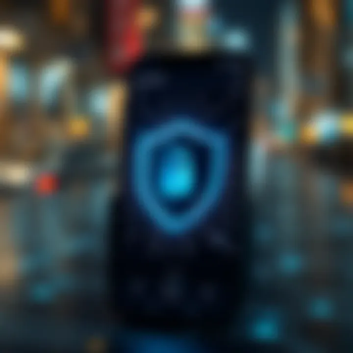 Illustration of mobile security measures for safe cryptocurrency transactions with shield and lock icons