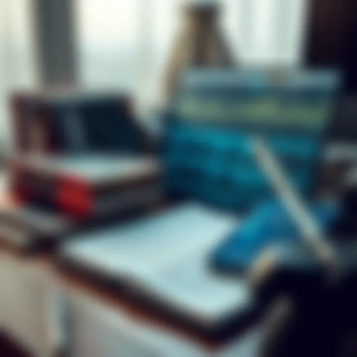 Desk setup featuring forex trading literature, a notebook with handwritten strategy notes, and a smartphone showing market trends