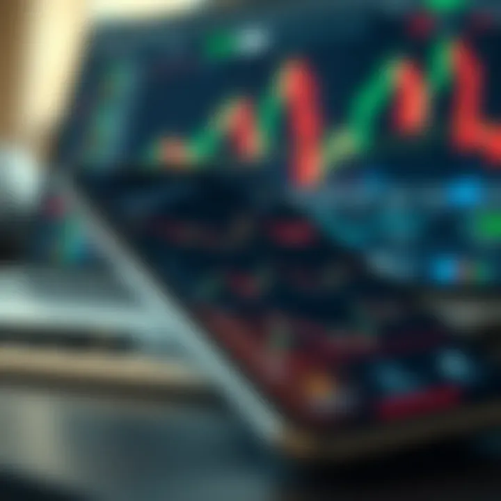 Mobile device displaying forex trading charts and market data