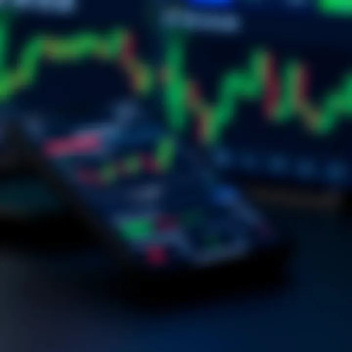 Smartphone displaying a trading app interface with stock charts and market data