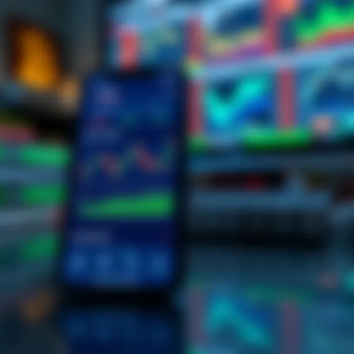 Overview of trading app interface showing market charts and trading options on a smartphone