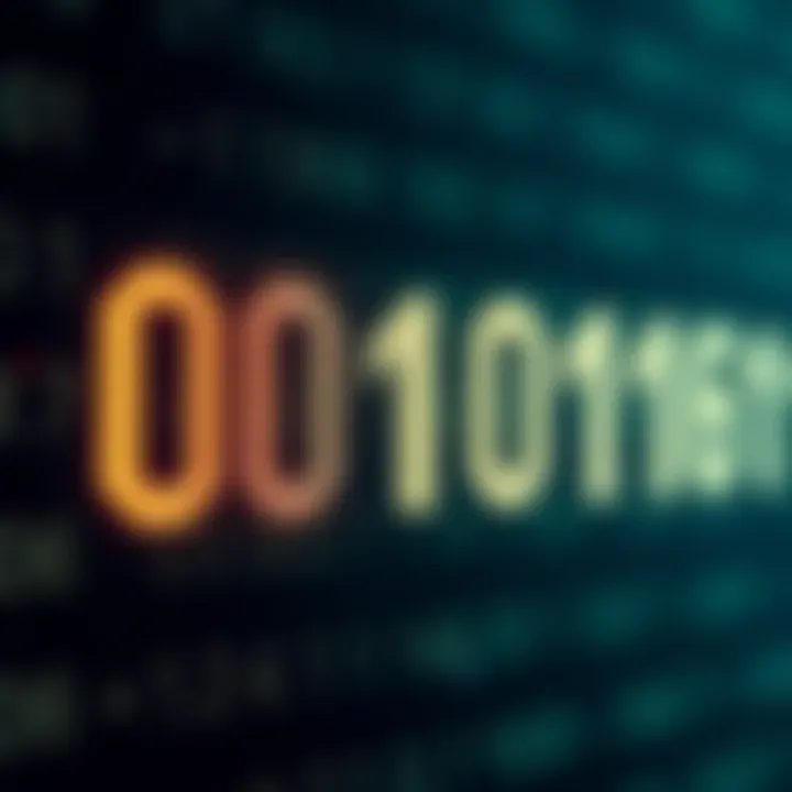 Visual representation of binary number system with bits and place values