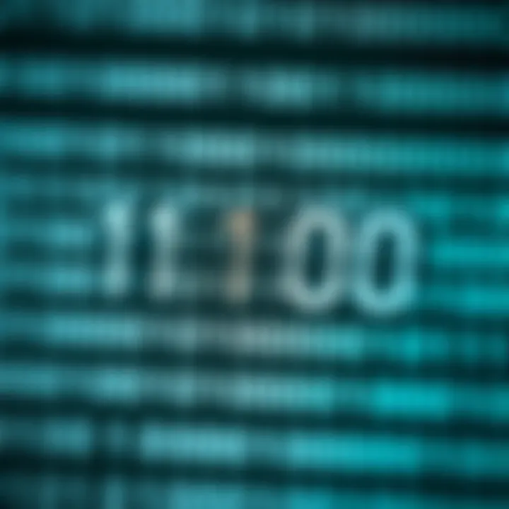 Diagram illustrating the binary code representation of digital data with ones and zeros