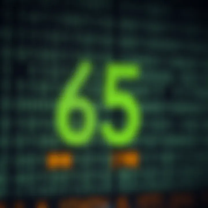 Visual diagram illustrating the binary representation of the decimal number sixty-five with highlighted bits