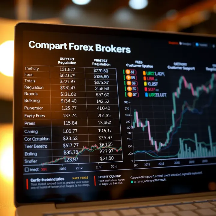 Comparison chart illustrating forex broker fees, regulation status, and customer support ratings