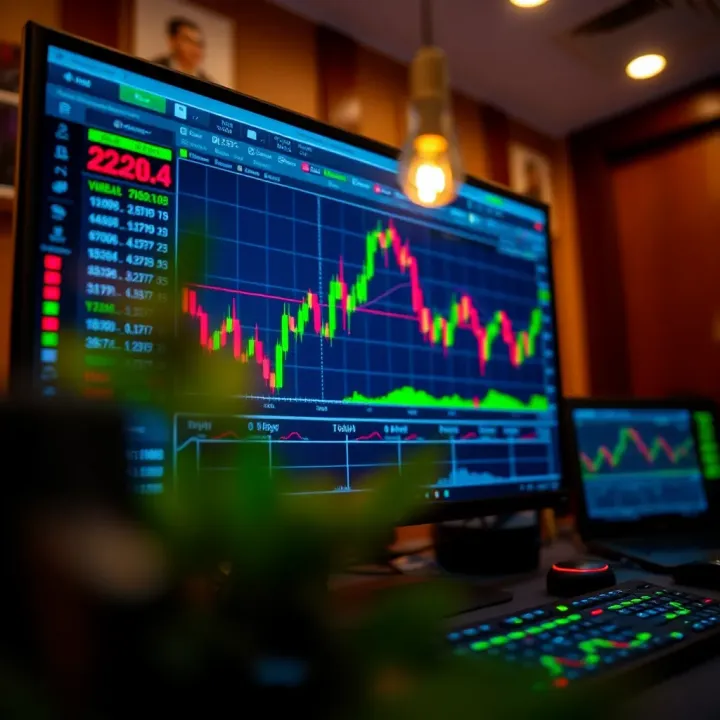 Forex trading platform on a computer screen showing currency charts and trading options