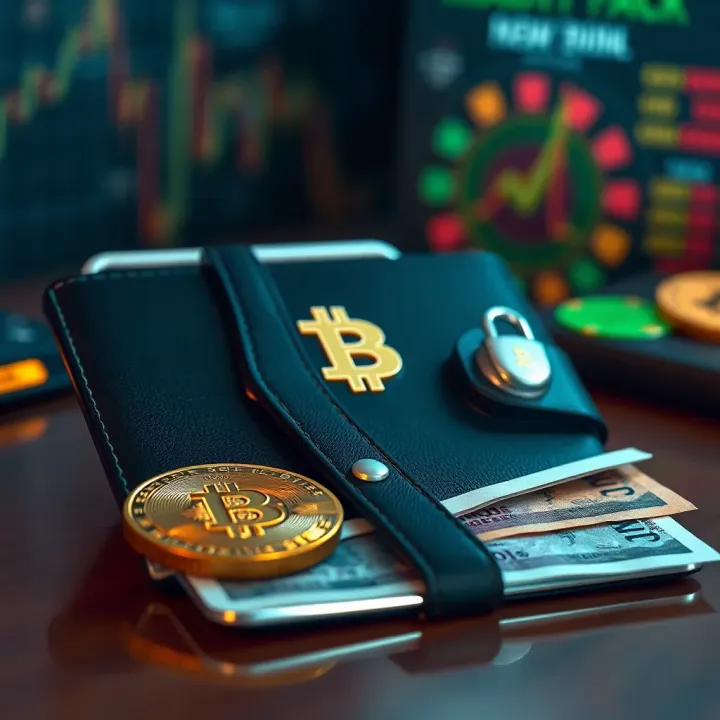 Secure digital wallet with blockchain security symbols and Pakistani rupee notes