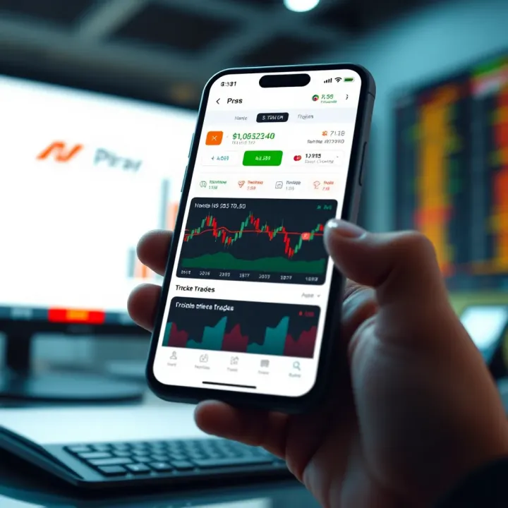 Mobile device displaying a clean and user-friendly stock trading application interface with charts and market data