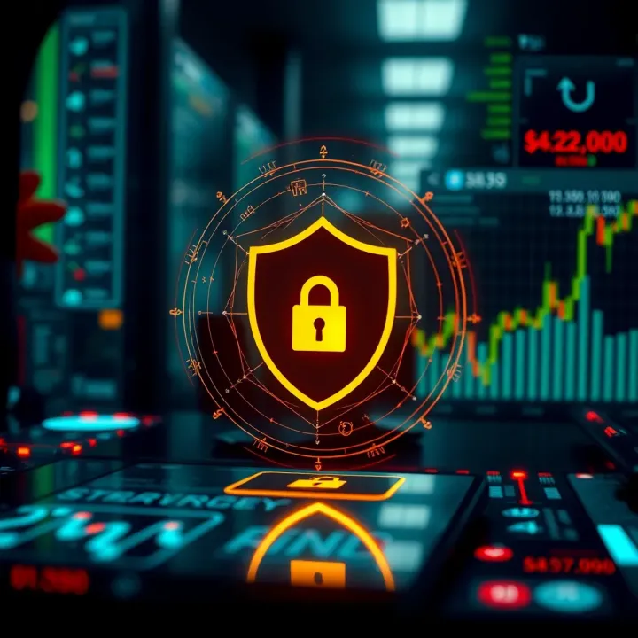 Secure trading concept with shield icon and digital security elements