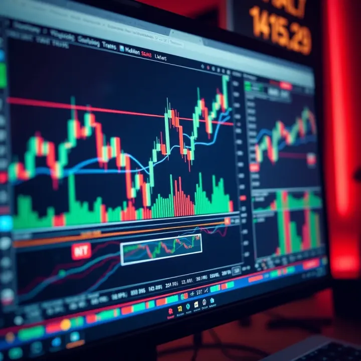 Graph showing forex trading platform features like charts, indicators, and tools on a computer screen