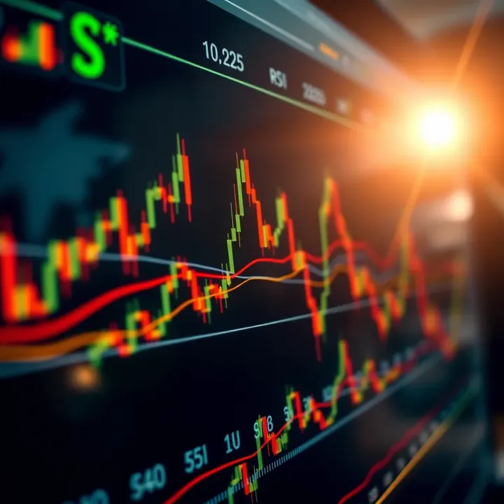 Overview of Key Cryptocurrency Trading Indicators on Price Chart Chart displaying various cryptocurrency trading indicators such as moving averages and RSI overlaid on price candlesticks