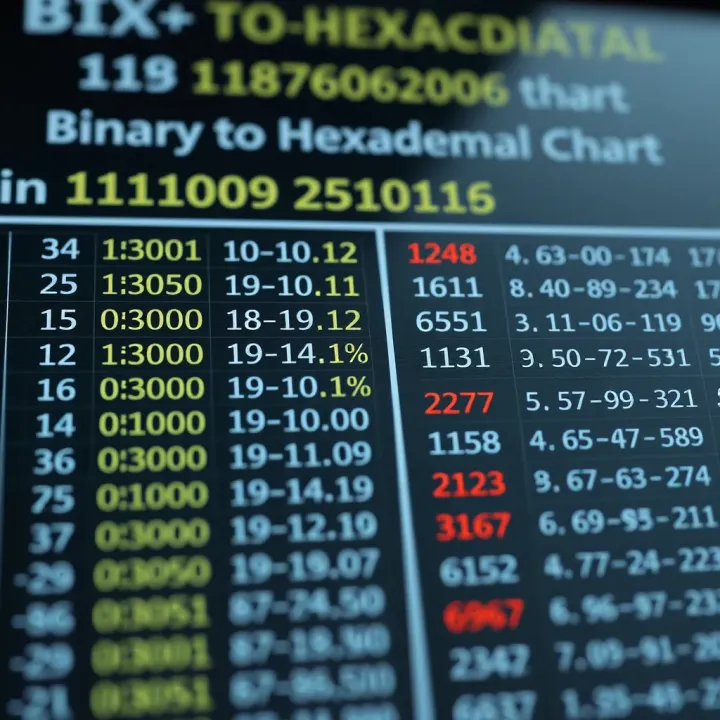 Binary to Hexadecimal Reference Chart Table illustrating binary values matched with their hexadecimal equivalents for reference