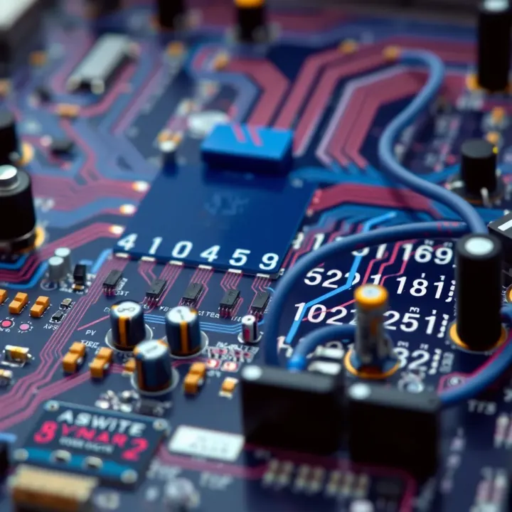 Digital circuit board highlighting binary data flow and electronic components
