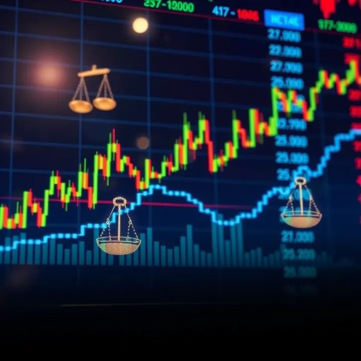Islamic Legal Guidelines for Currency Exchange Trading Graph showing currency exchange trends with Islamic legal scales and financial icons