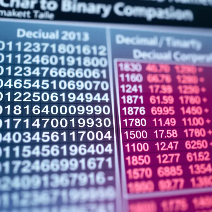 Visual comparison chart showing binary representation alongside decimal numbers for easy reference