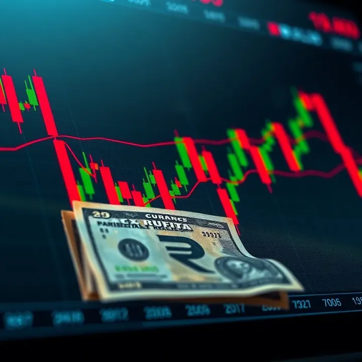 Graph showing currency exchange trends with Pakistani Rupee and forex trading indicators