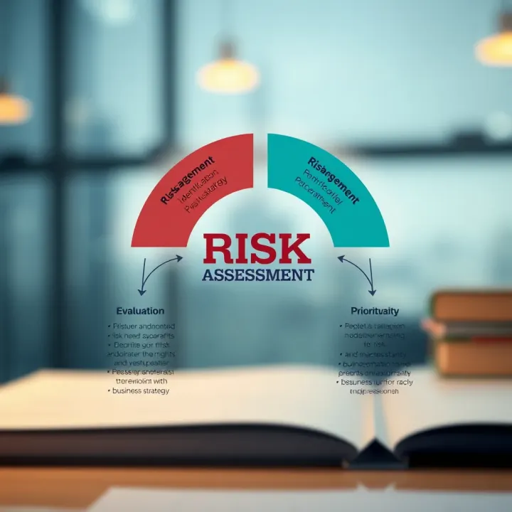 Diagram showing key elements of risk assessment including identification, evaluation, and prioritization for business strategy
