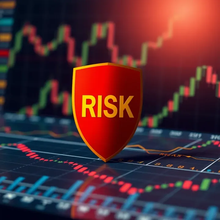 Conceptual illustration of risk management in trading showing protective shield over financial graphs