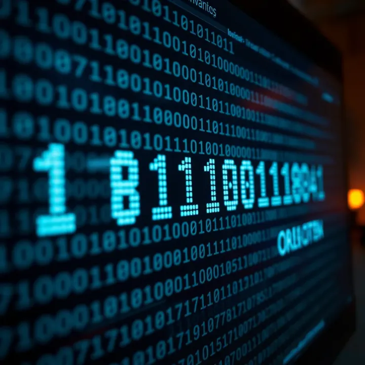 Visual representation of binary digits forming digital text in a computing environment relevant to Pakistan's technology sector