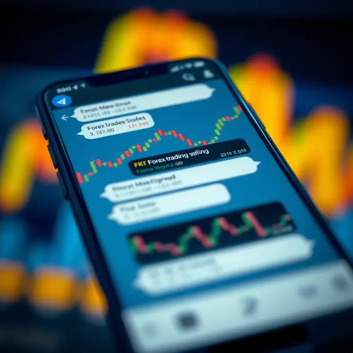 Telegram app interface displaying a forex trading group chat with charts and signal messages