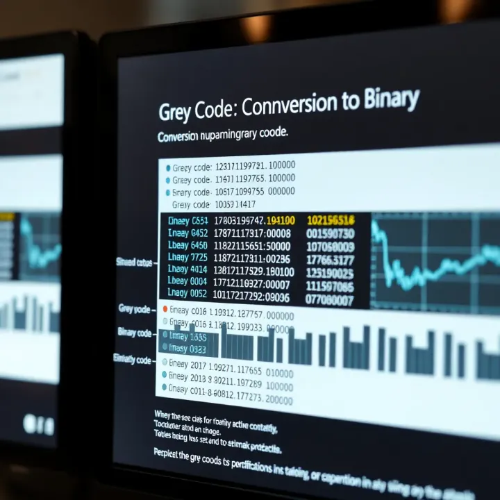 Visual Guide for Grey Code Conversion to Binary Visual guide showing conversion of grey code values into corresponding binary outputs with annotations
