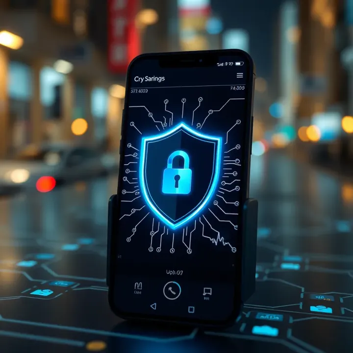 Illustration of mobile security measures for safe cryptocurrency transactions with shield and lock icons