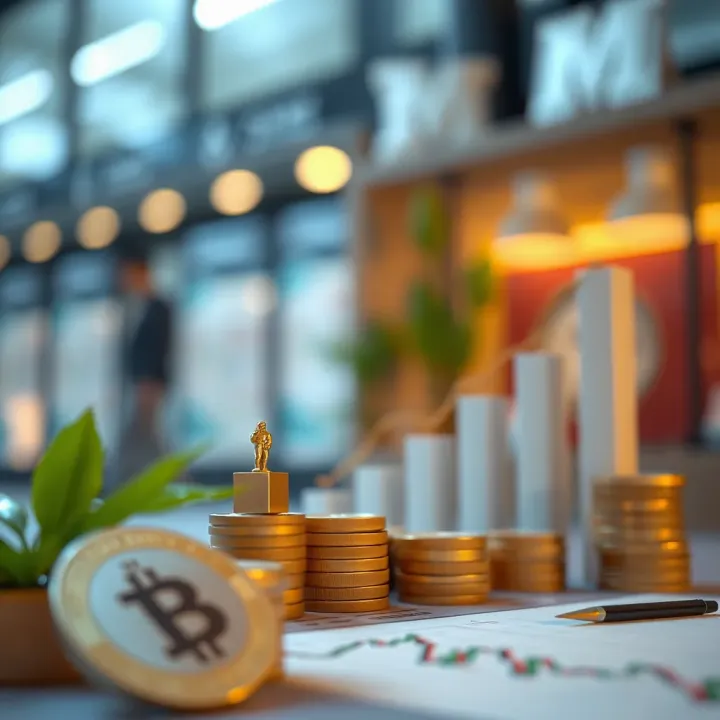 Graph illustrating upward financial growth with icons representing secure transactions and investment strategies