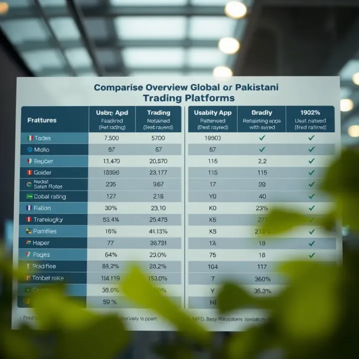 Comparison chart showing popular global and Pakistani trading platforms with their fee structures and usability ratings