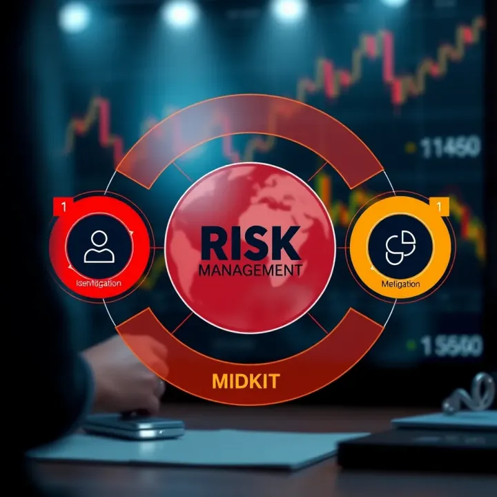 Diagram illustrating key components of risk management including identification, assessment, and mitigation