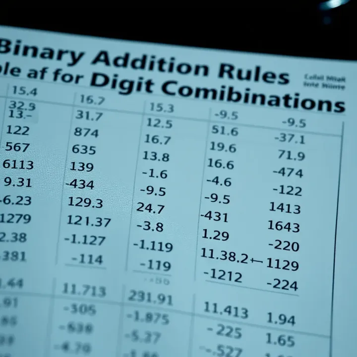 Binary Addition Rules for Digit Combinations Table showing binary addition rules for all possible digit combinations