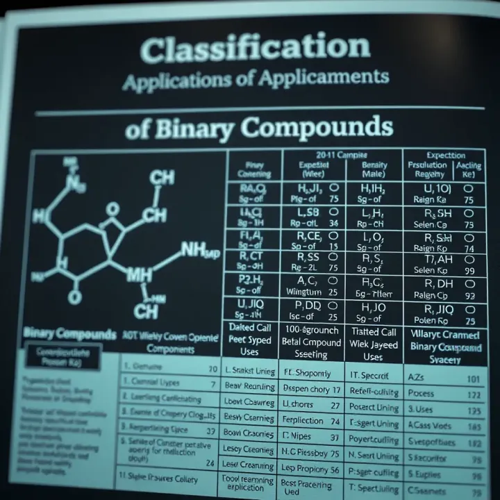 Chart displaying various types of binary compounds categorized by their chemical properties and uses